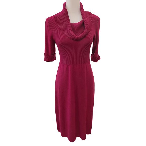 Evan Picone Black 3/4 Sleeve Cowl neck Ribbed sweater dress size M - Picture 1 of 7